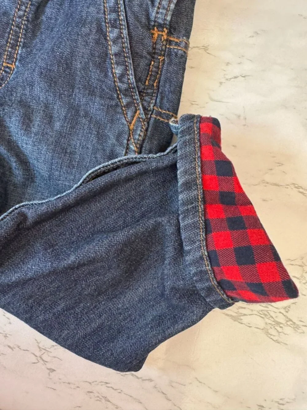 OshKosh Bgosh Denim Overalls Toddlers Red Buffalo Plaid Lined Kid Size 24 Months